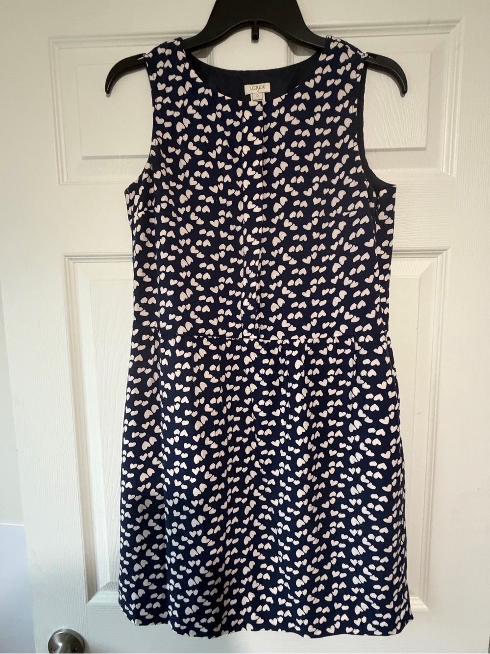 J. Crew Navy Sleeveless Mini Dress with White Heart Print